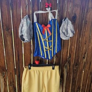 Plus Size Adult Snow White Costume Outfit with Blue Sparkle Sequin Boning Corset